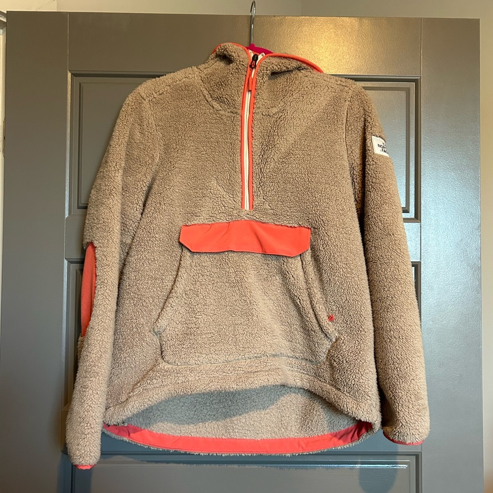 The North Face Tan and Orange Sherpa Fleece Pullover